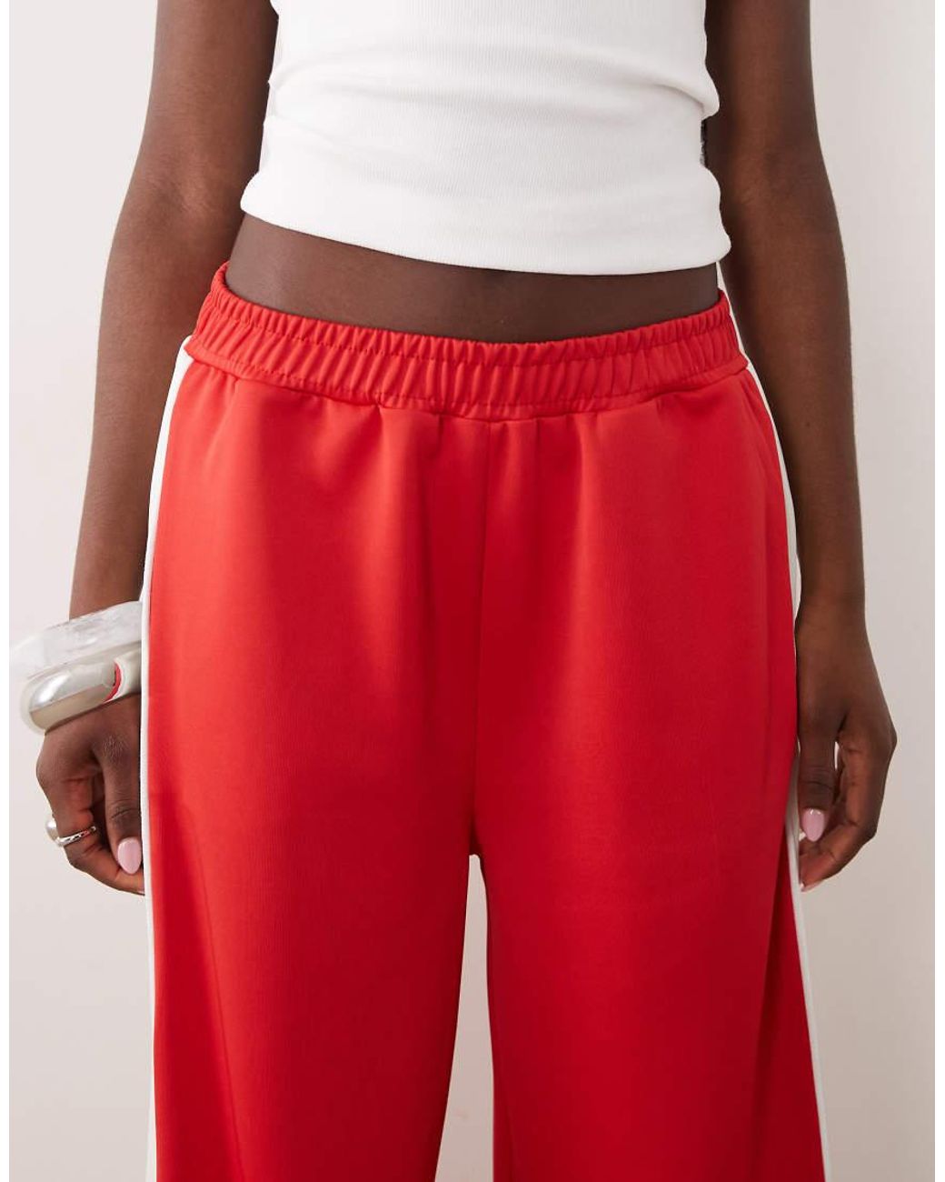 ASOS Red Piping Detail Wide Leg Tricot Trouser