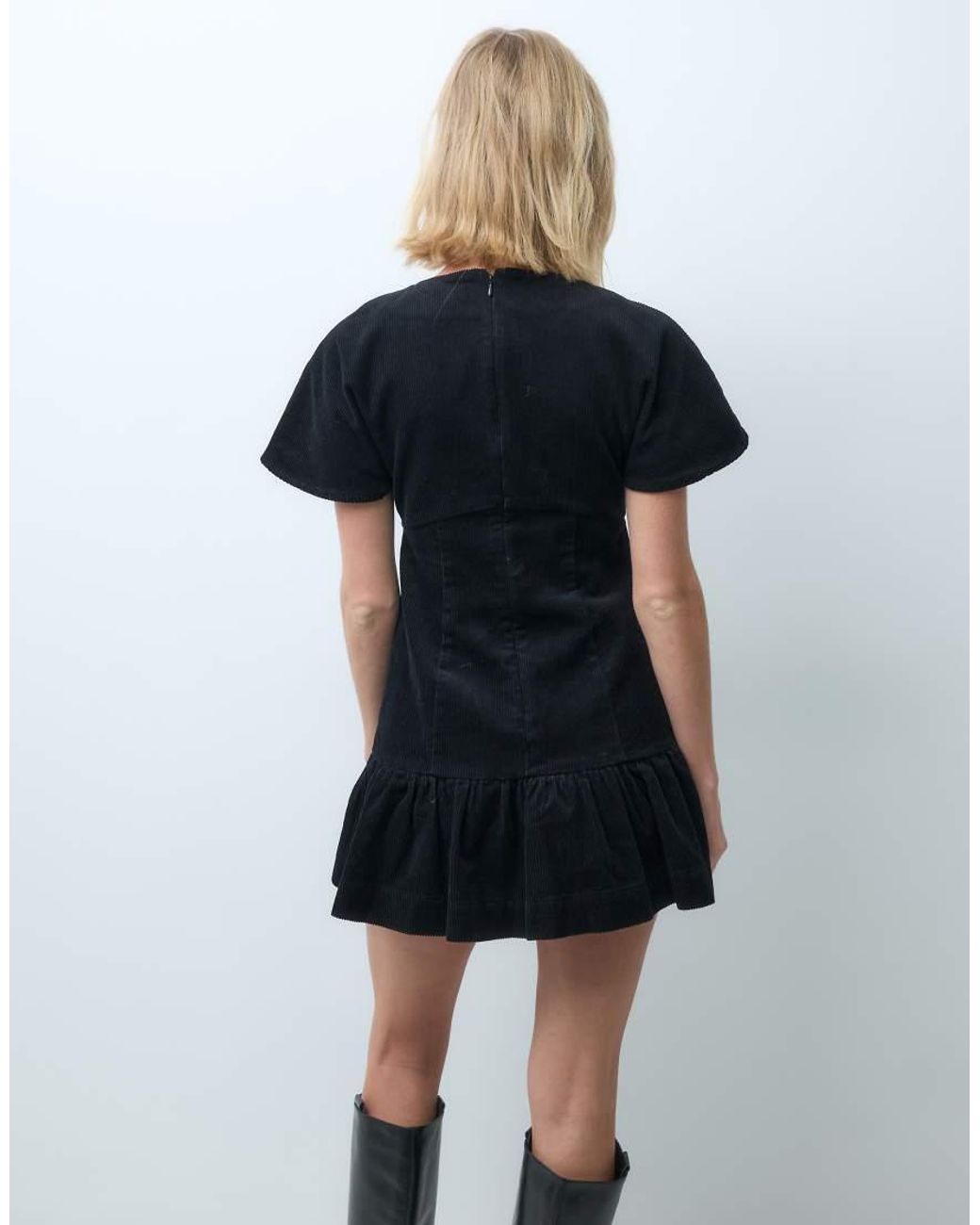 ASOS Black Cord T-shirt Mini Dress With Ruched Skirt