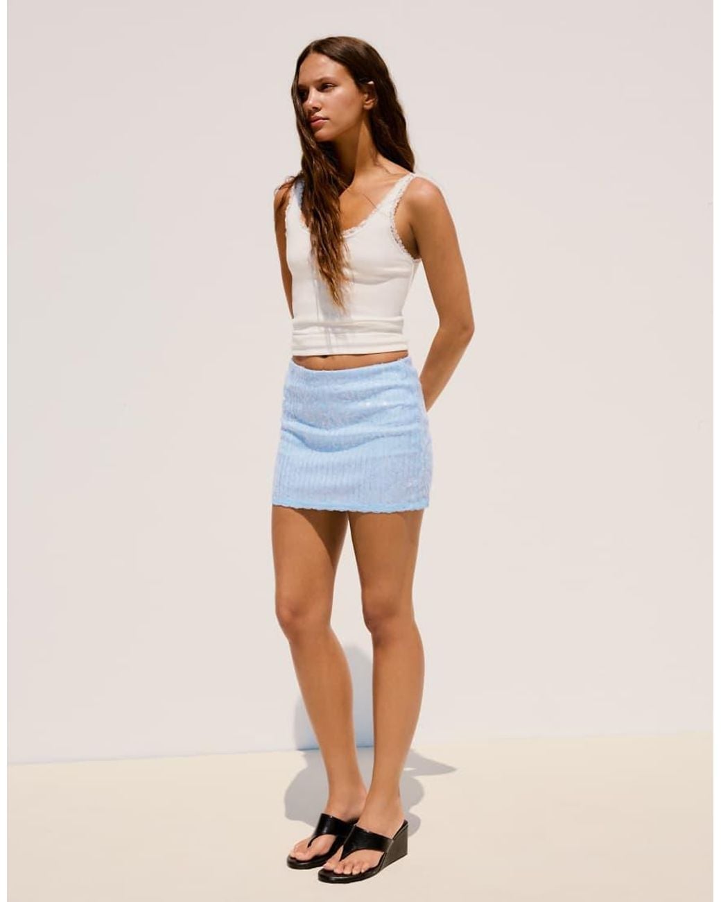 Bershka Gray Lace Sequin Mini Skirt