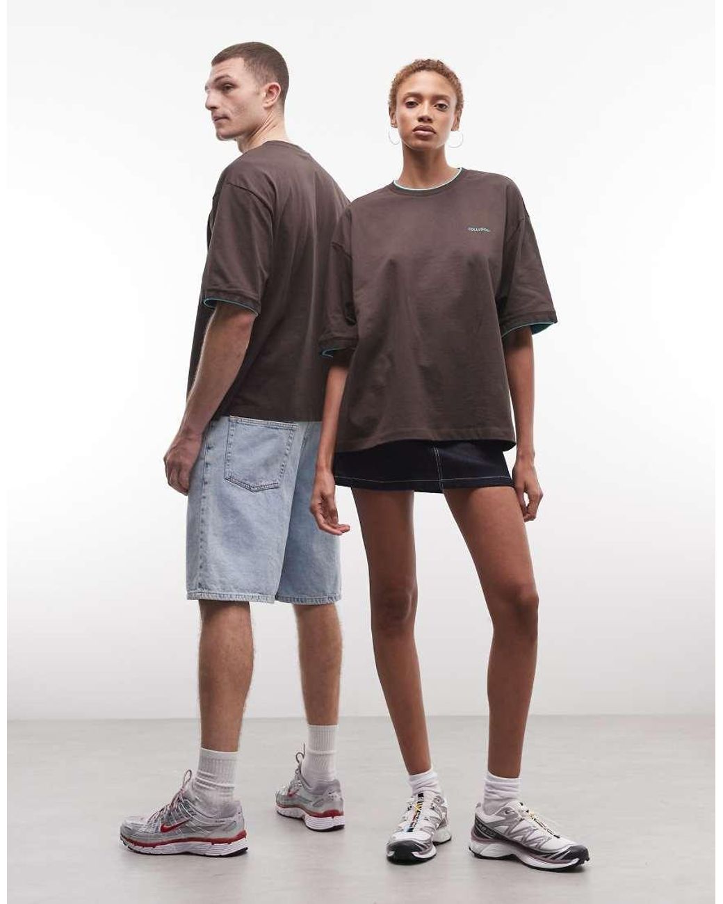 Collusion Brown Unisex Double Layer Boxy T-shirt
