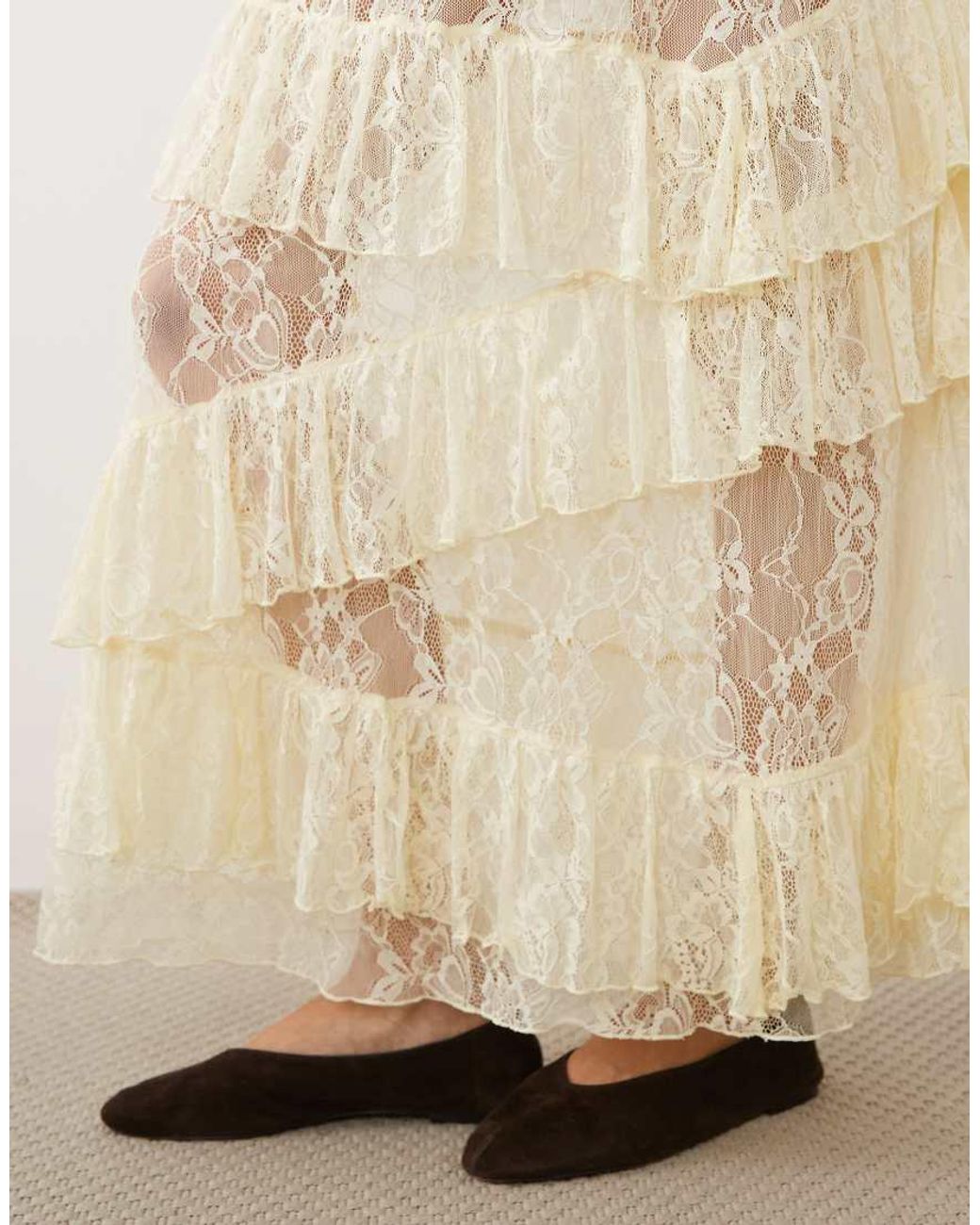 Miss Selfridge Natural Tiered Lace Maxi Skirt