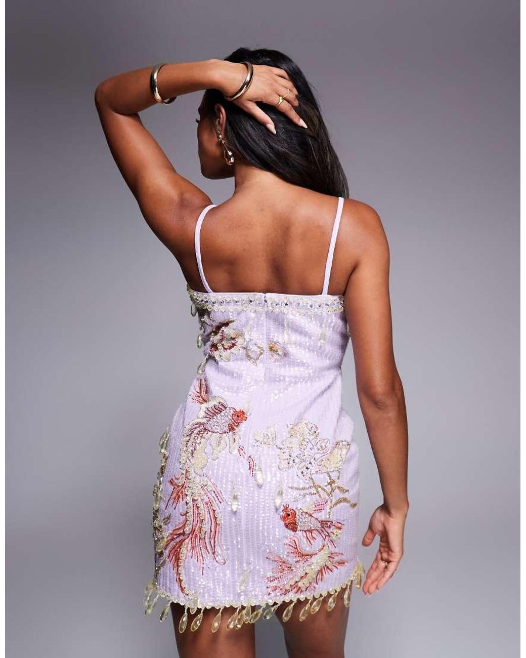 ASOS Purple Embellished Aquatic Mini Dress With Drop Beads