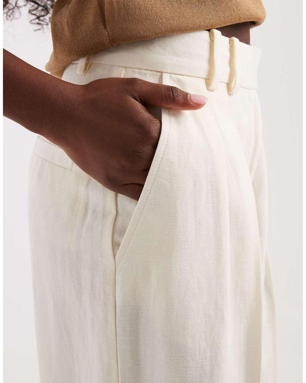 ASOS White Tailored Linen Look Wide Leg Pants With Pleat Detail
