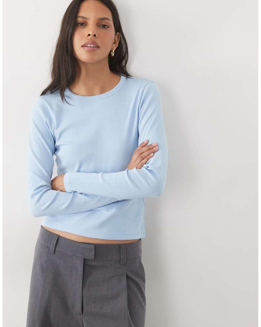 Abercrombie & Fitch Blue Ribbed Long Sleeve Top
