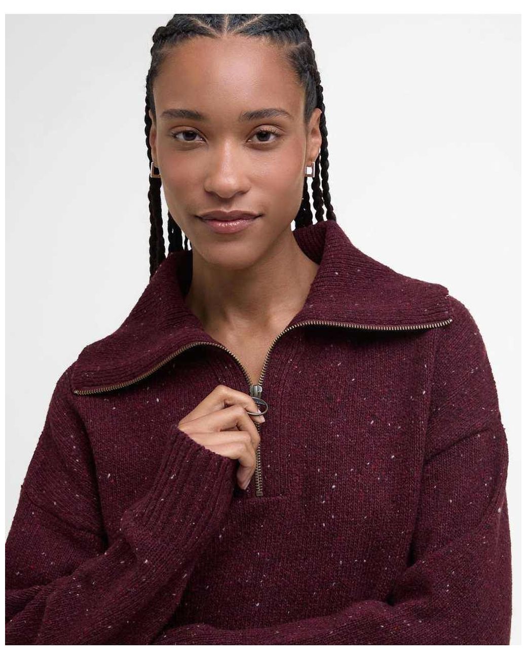 Barbour Red Lavensdale Half Zip Knitted Jumper