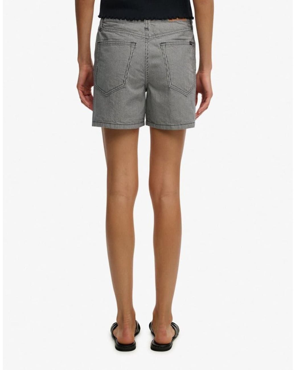 Superdry Gray Mid Rise Stripe Shorts
