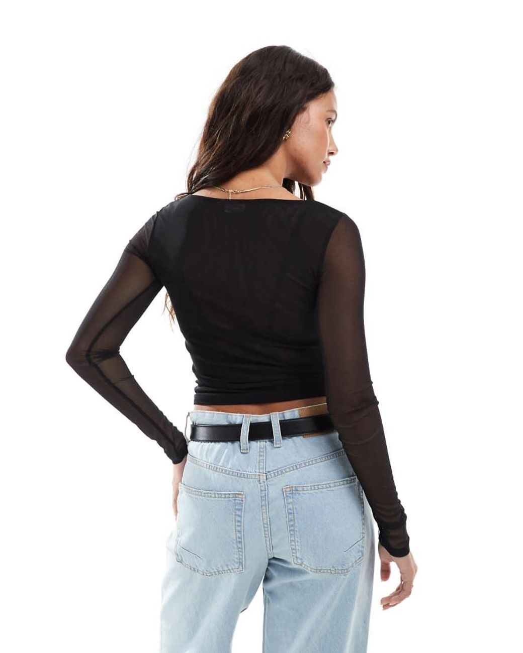 Cotton On Black Ashley Mesh Long Sleeve Top