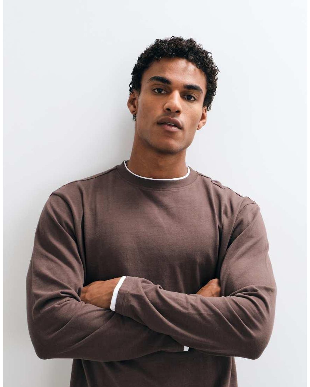 Threadbare Blue Long Sleeve Cotton Relaxed Fit T-Shirt for men