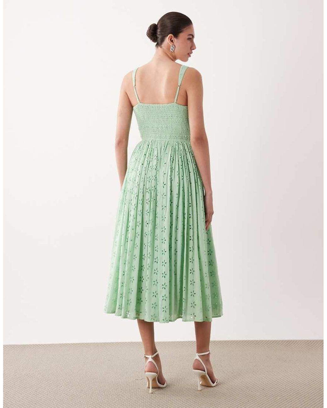 LACE & BEADS Green Broderie Cotton Corset Midaxi Dress