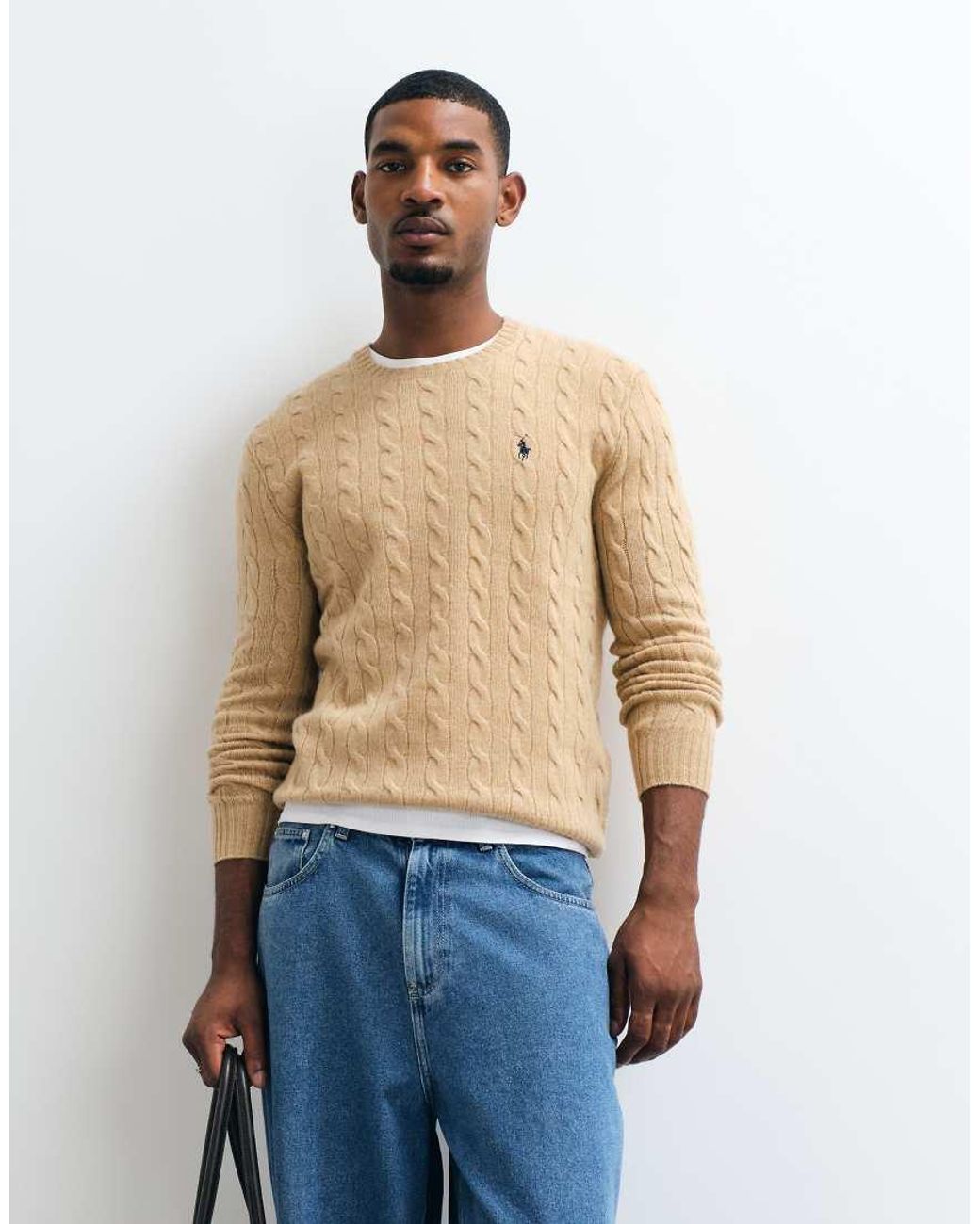 Polo Ralph Lauren Natural Icon Logo Rich Wool Cable Knit Jumper for men