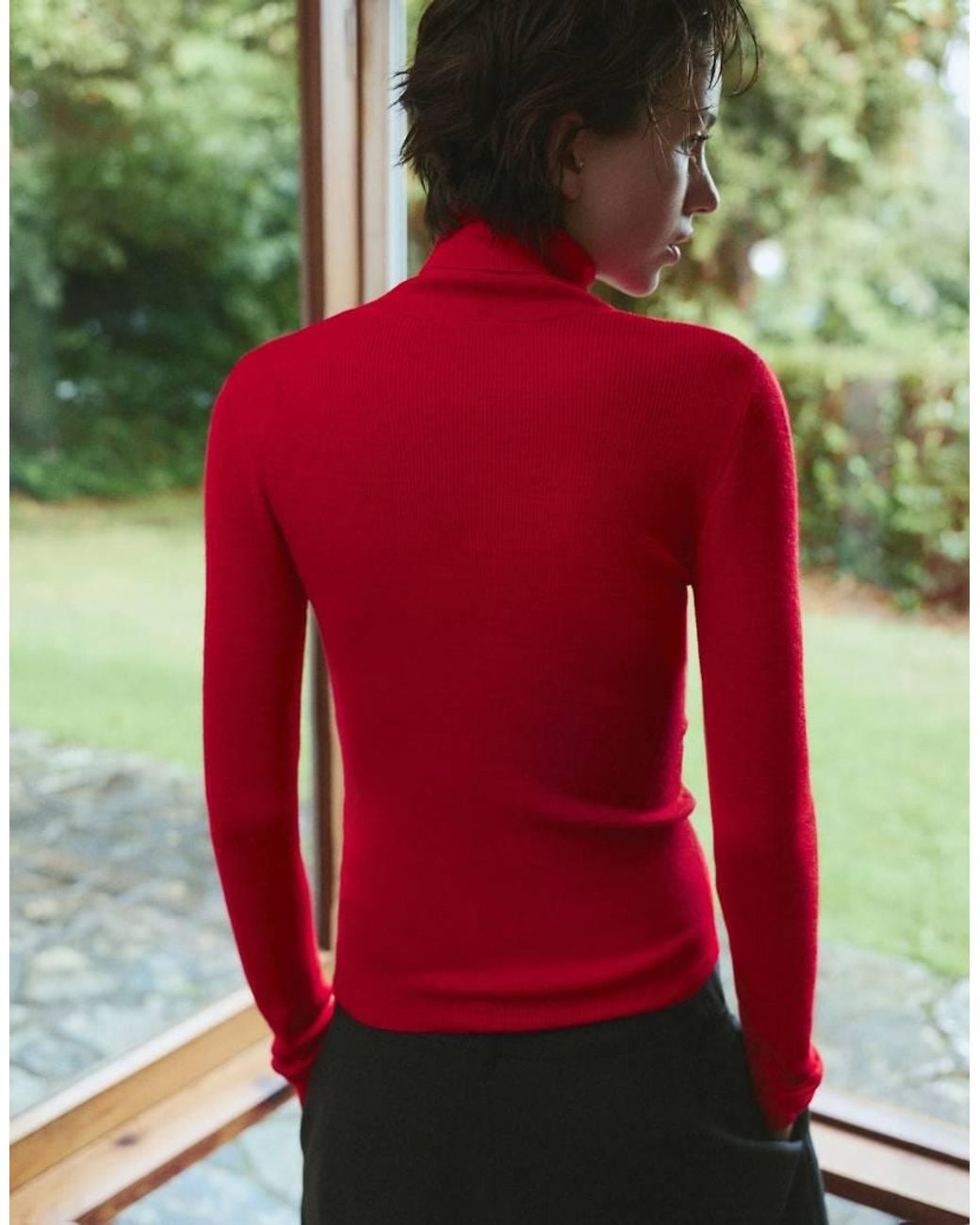 Pull&Bear Red Fitted High Neck Jumper