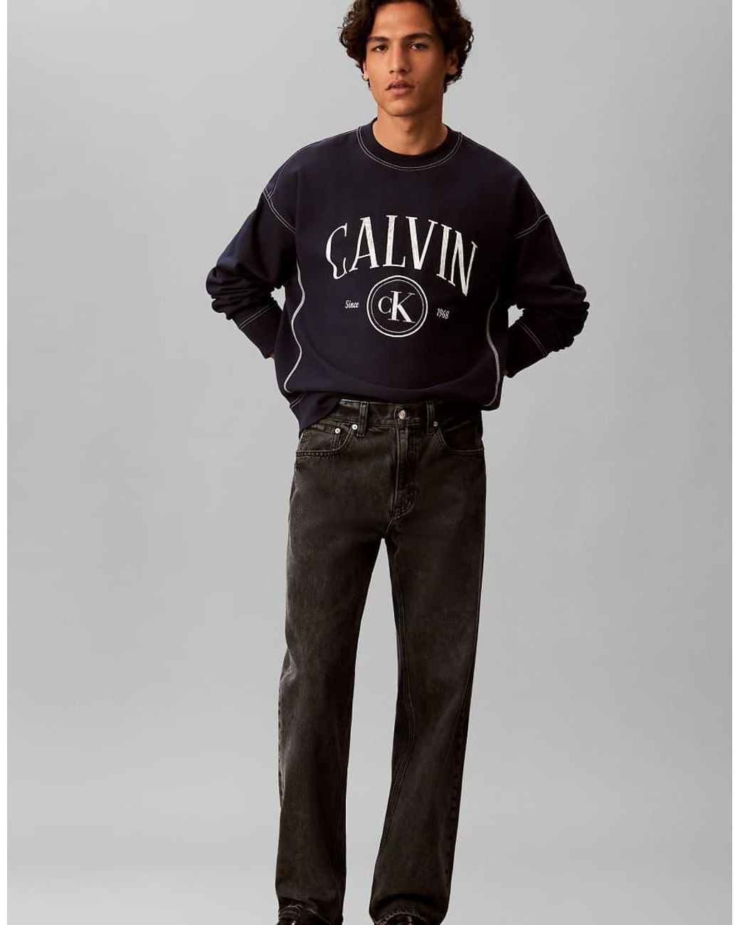 Calvin Klein Blue Relaxed Terry Logo Graphic Sweatshirt for men
