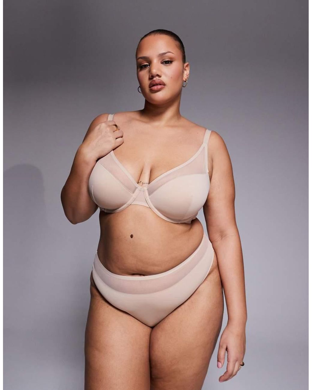 ASOS Gray Asos Design Curve Ella Moulded Microfibre Demi Pad Underwired Bra With Mesh Detail