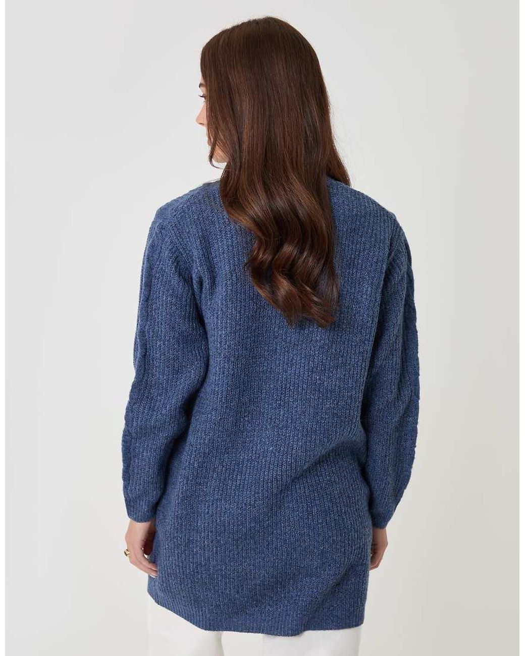 Threadbare Blue Cable Knit Open Cardigan