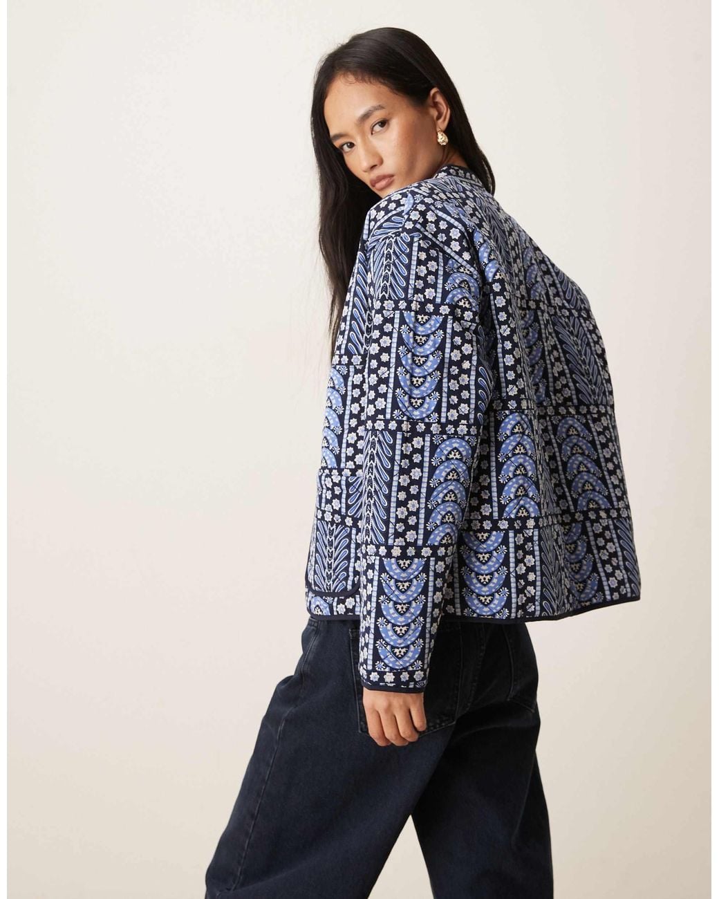 Jdy Blue Printed Quilted Jacket