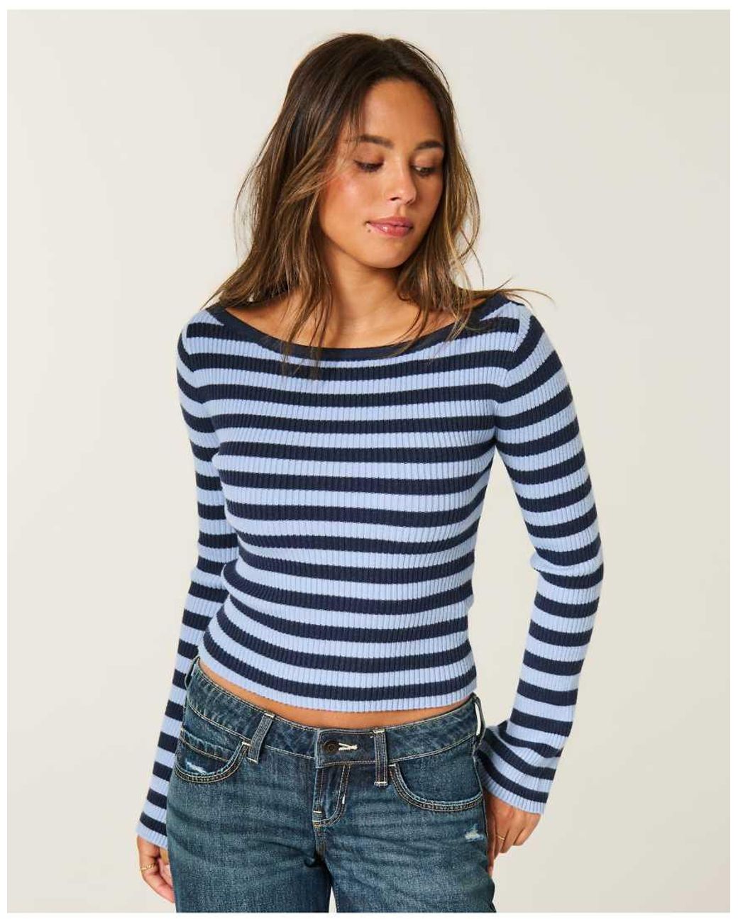 Hollister Blue Slash-Neck Bell Sleeve Sweater