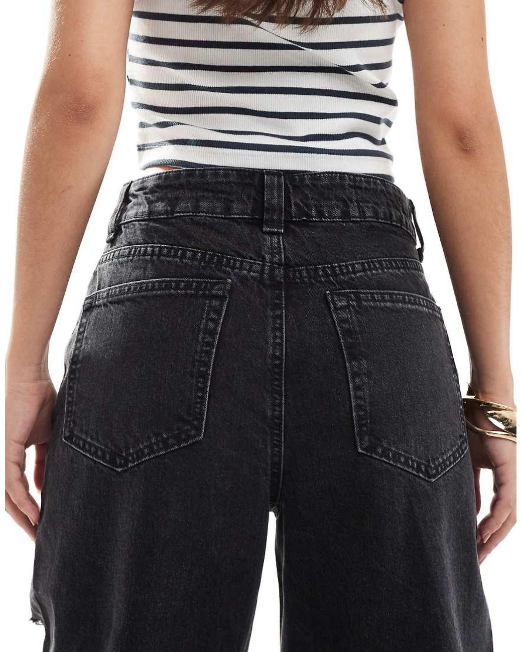 ASOS Blue Wide Leg Dad Jeans With Rips Washed