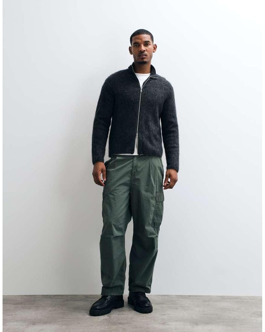 Weekday Blue Premium Alpaca And Wool Blend Zip Cardigan for men