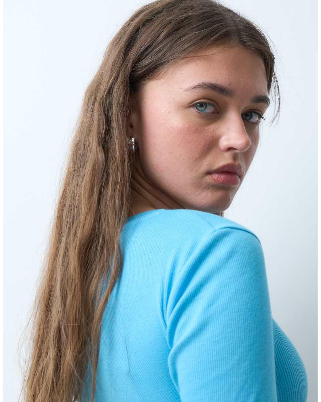 Collusion Blue 3/4 Sleeve Rib Top
