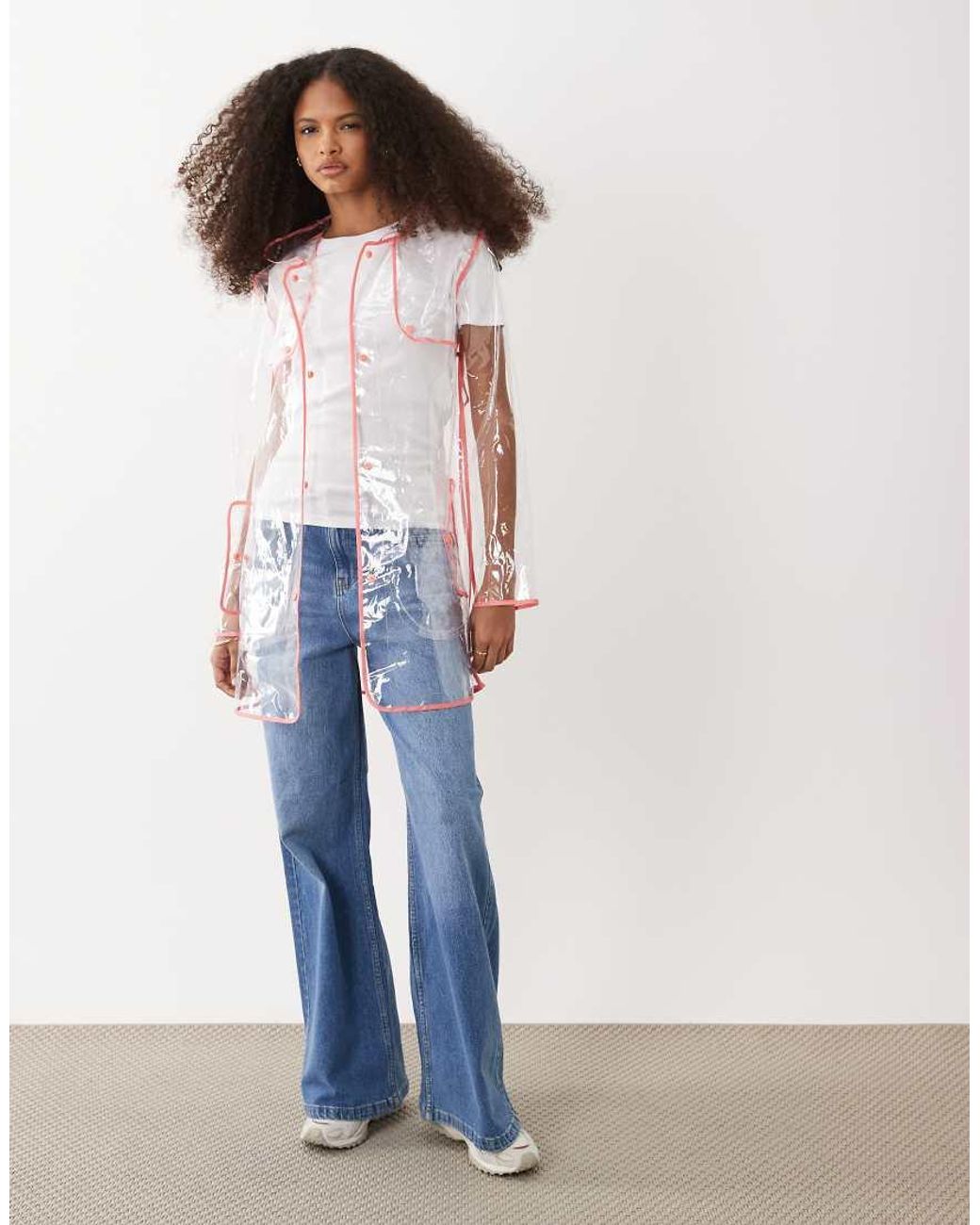 Brave Soul White Clear Festival Rain Mac With Pink Seam Detail