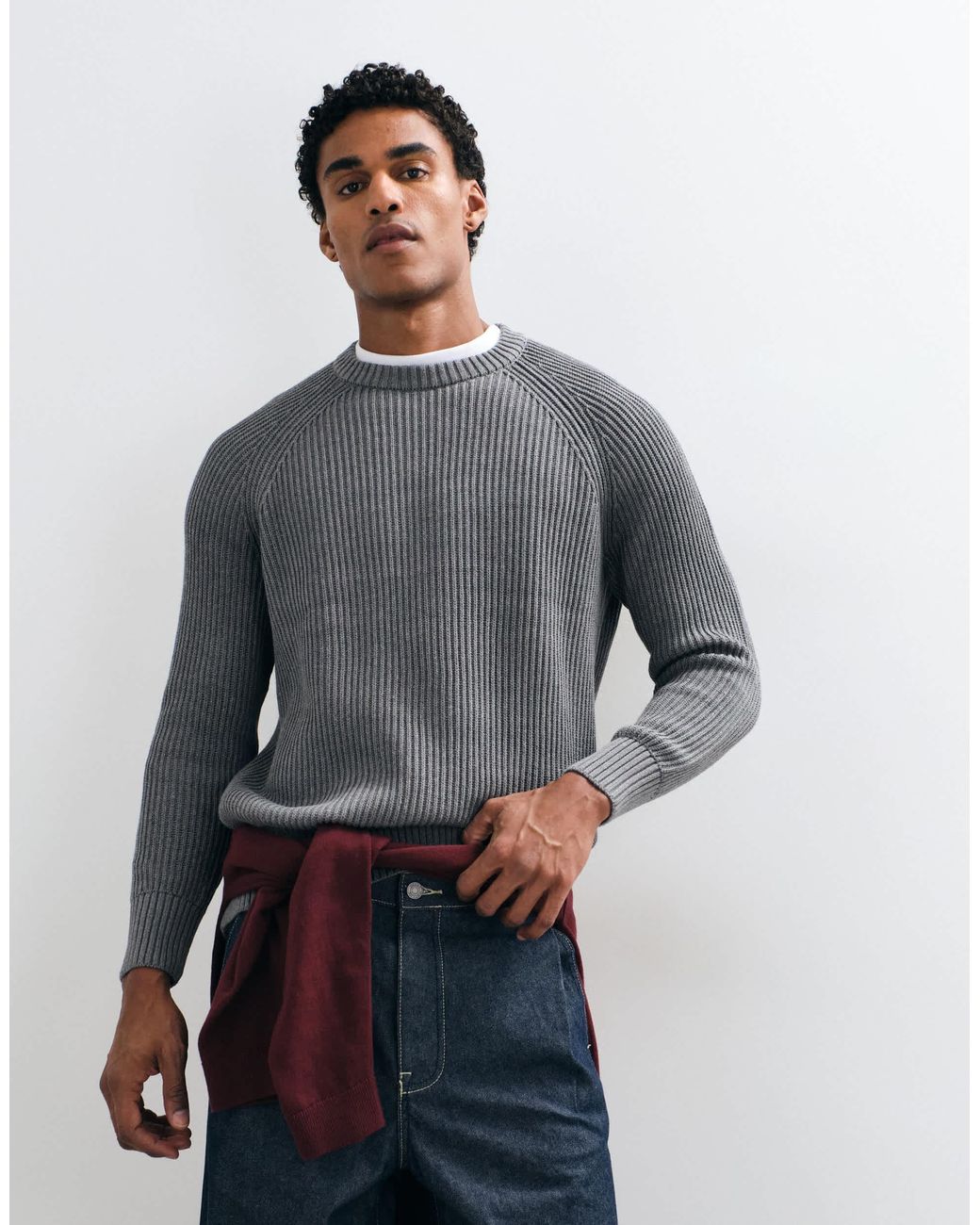 Pull en maille côtelée pêcheur SELECTED pour homme en coloris White