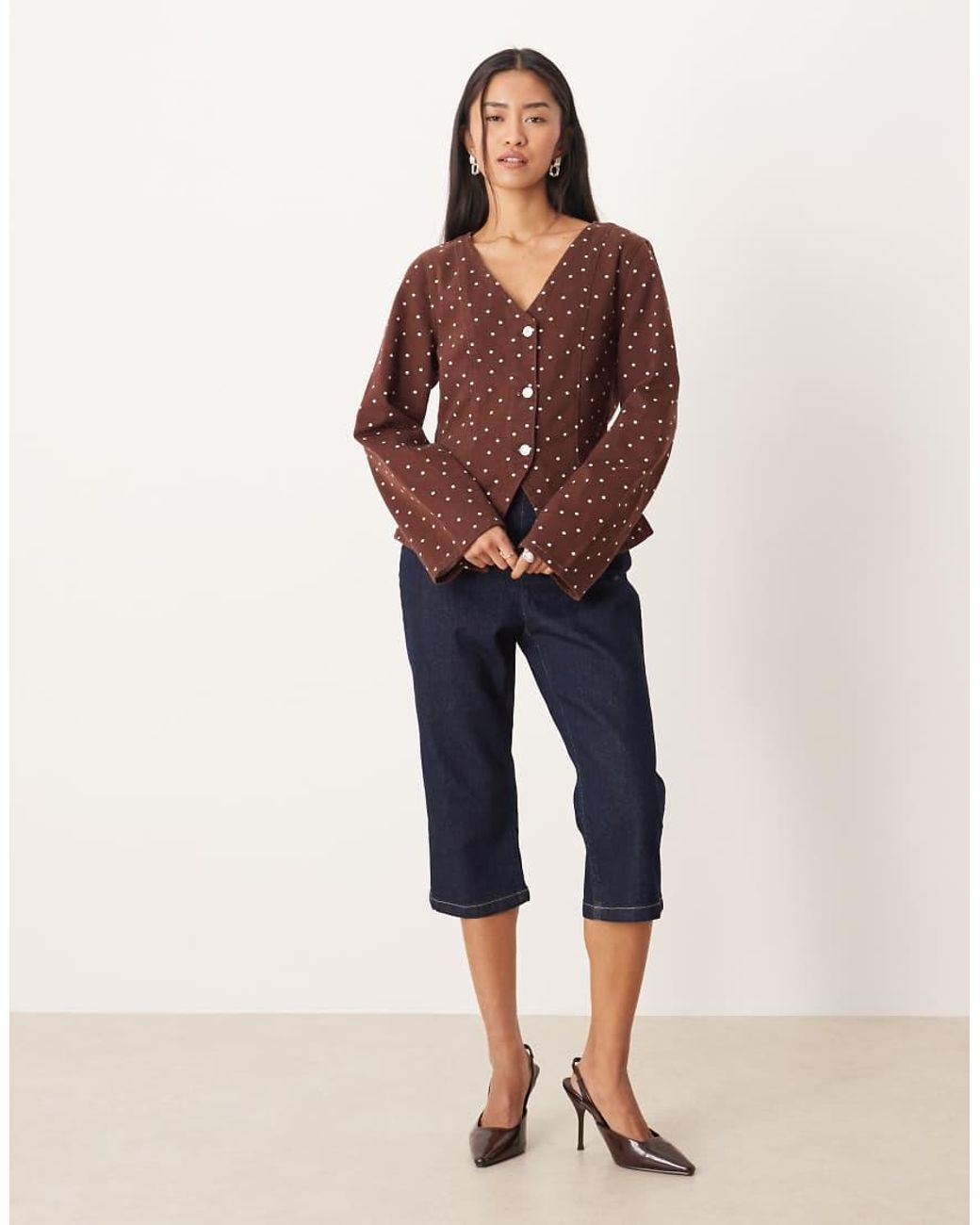 ASOS Red Denim Button Up Long Sleeve Top