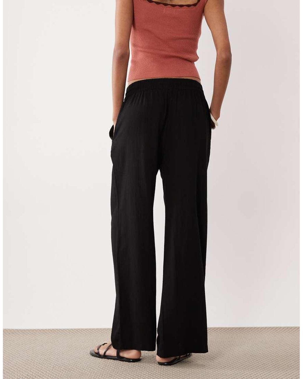 JDY Tall Black Wide Leg Linen Mix Trousers
