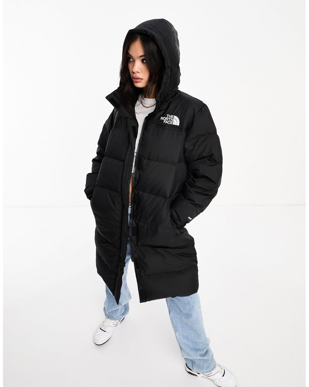 The North Face Nuptse Long Down Puffer Coat in Black | Lyst UK