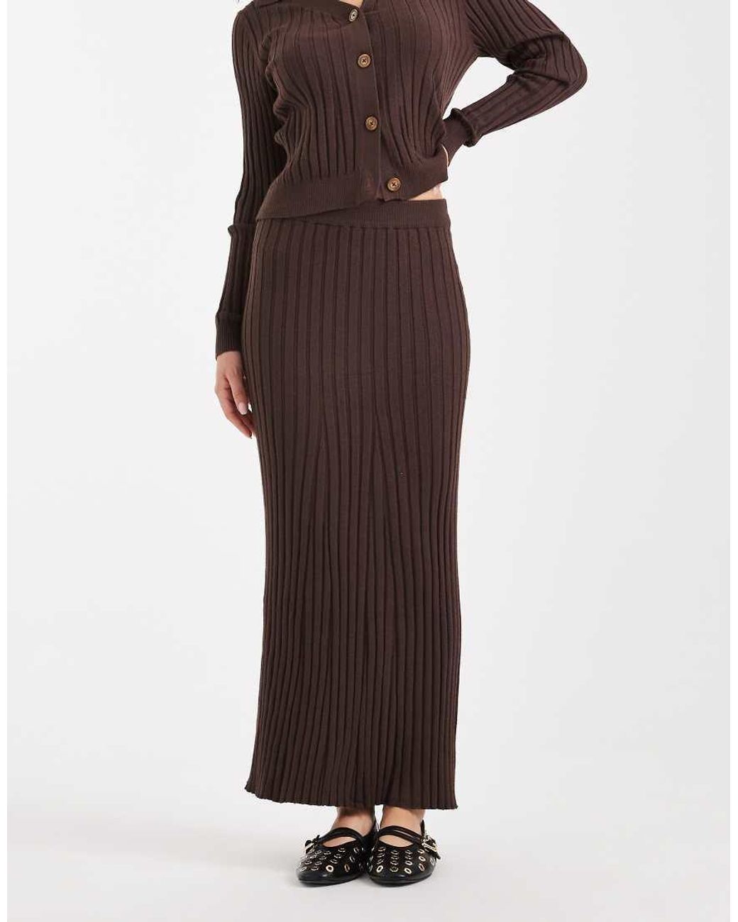Object Brown Rib Knitted Maxi Skirt Co-ord