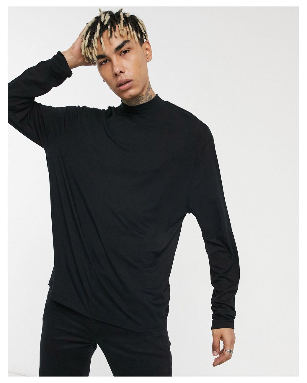 ASOS Muscle Fit Long Sleeve Viscose Turtle Neck T-shirt With Open Back in  Black for Men | Lyst