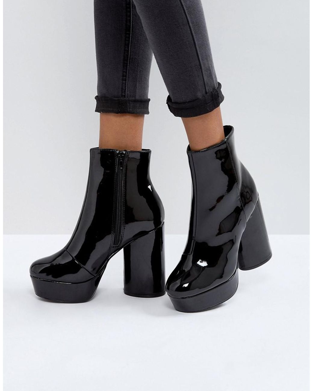 Call It Spring Crini Patent Platform Boots in Black | Lyst