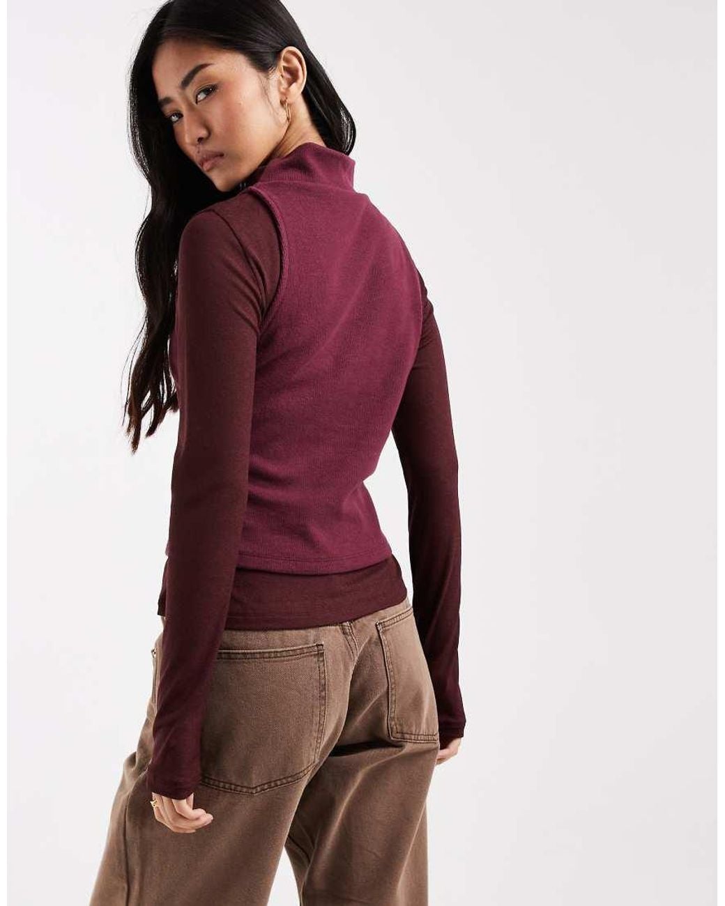 ASOS Red Supersoft Double Layer Funnel Neck Long Sleeve Top