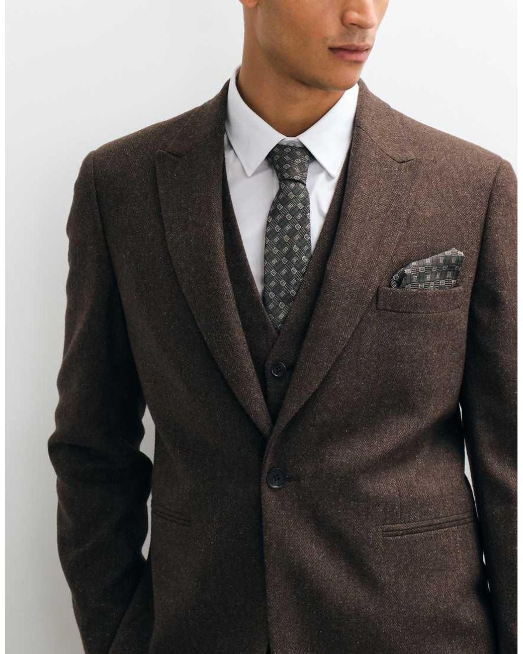 ASOS Black Slim Herringbone Suit Jacket With Wool for men