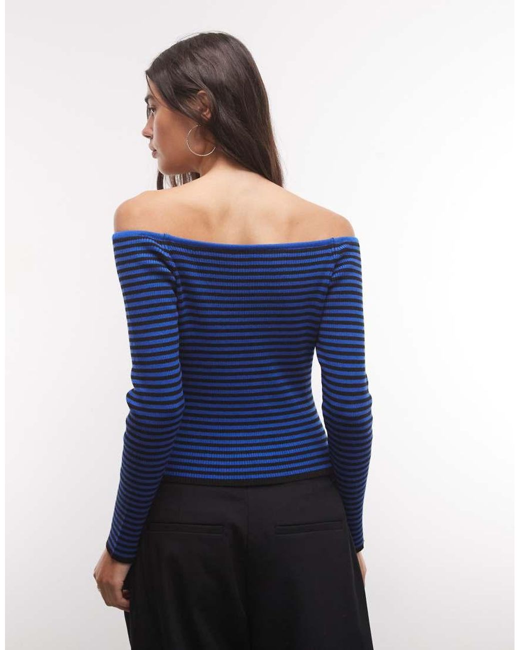 Collusion Blue Off The Shoulder Long Sleeve Cut Out Knitted Top