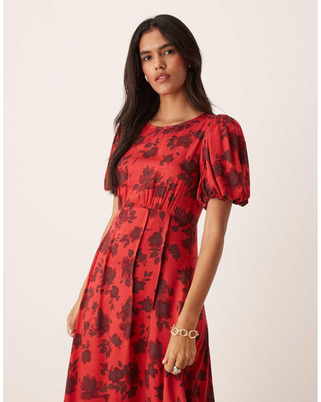 Nobody's Child Red Quinn Puff Sleeve Midi Dress