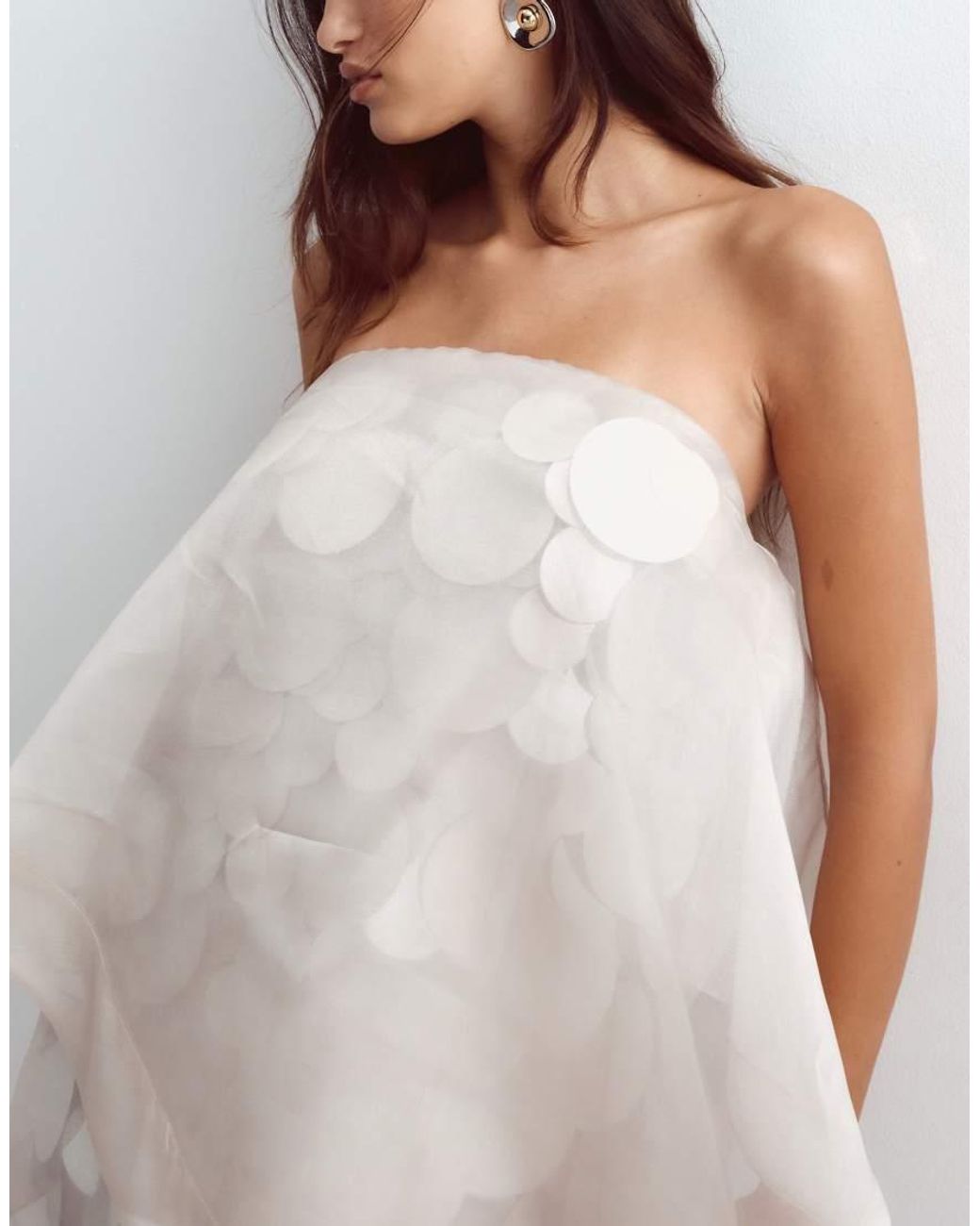 ARRANGE White Embellished Sequin Bandeau Maxi Dress With Overlayer