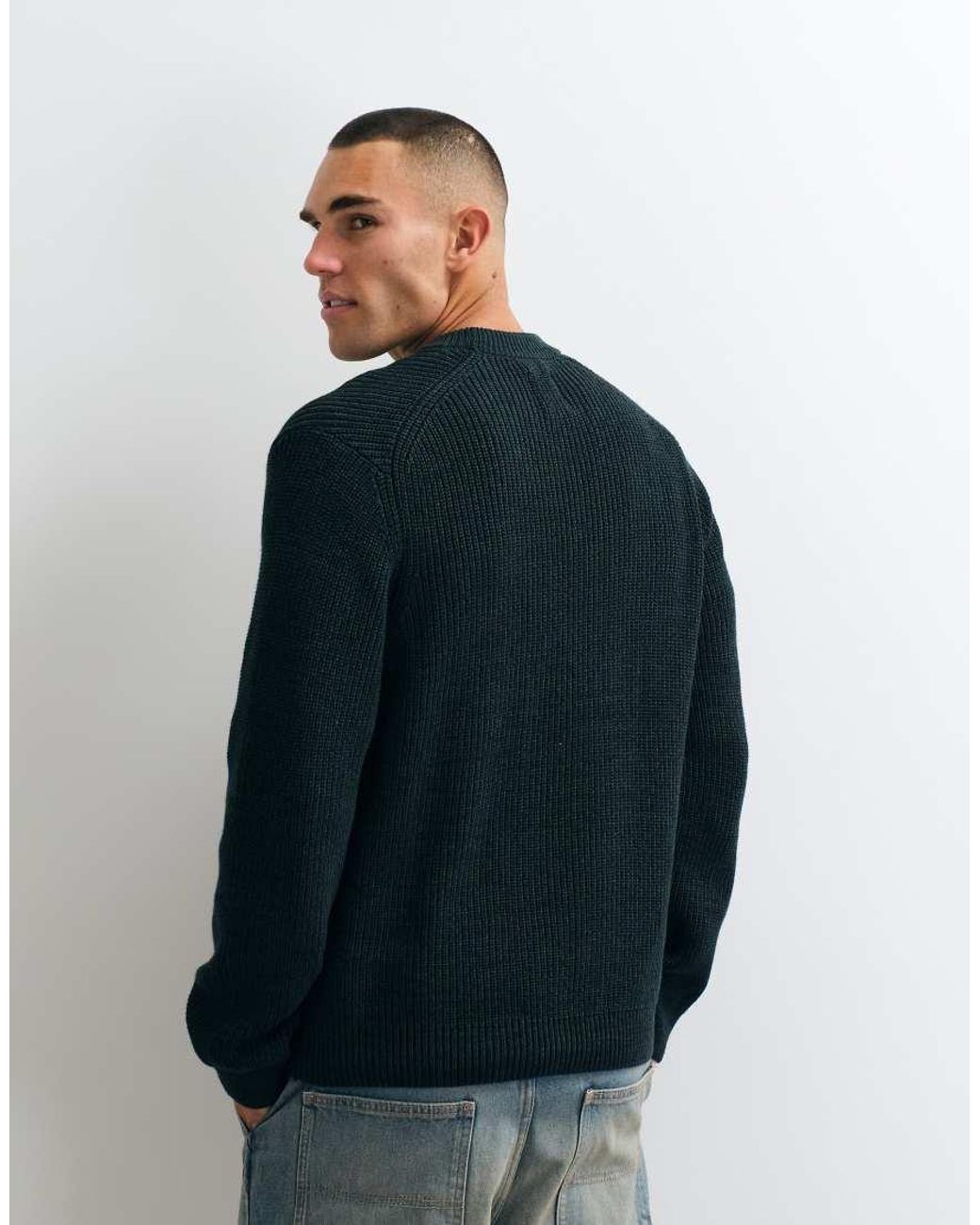 DOUBLE A by WOOD WOOD Blue 100% Cotton Halum Knit Jumper for men