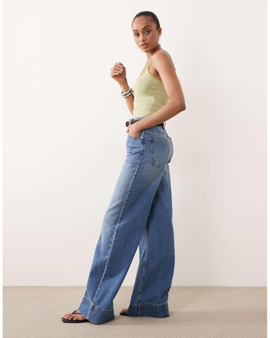 ASOS Blue Asos Design Tall Wide Leg Jean With Crease Front And Belt