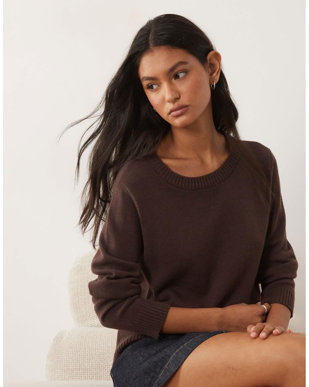 Vila Brown Strickpullover mit rundhalsausschnitt