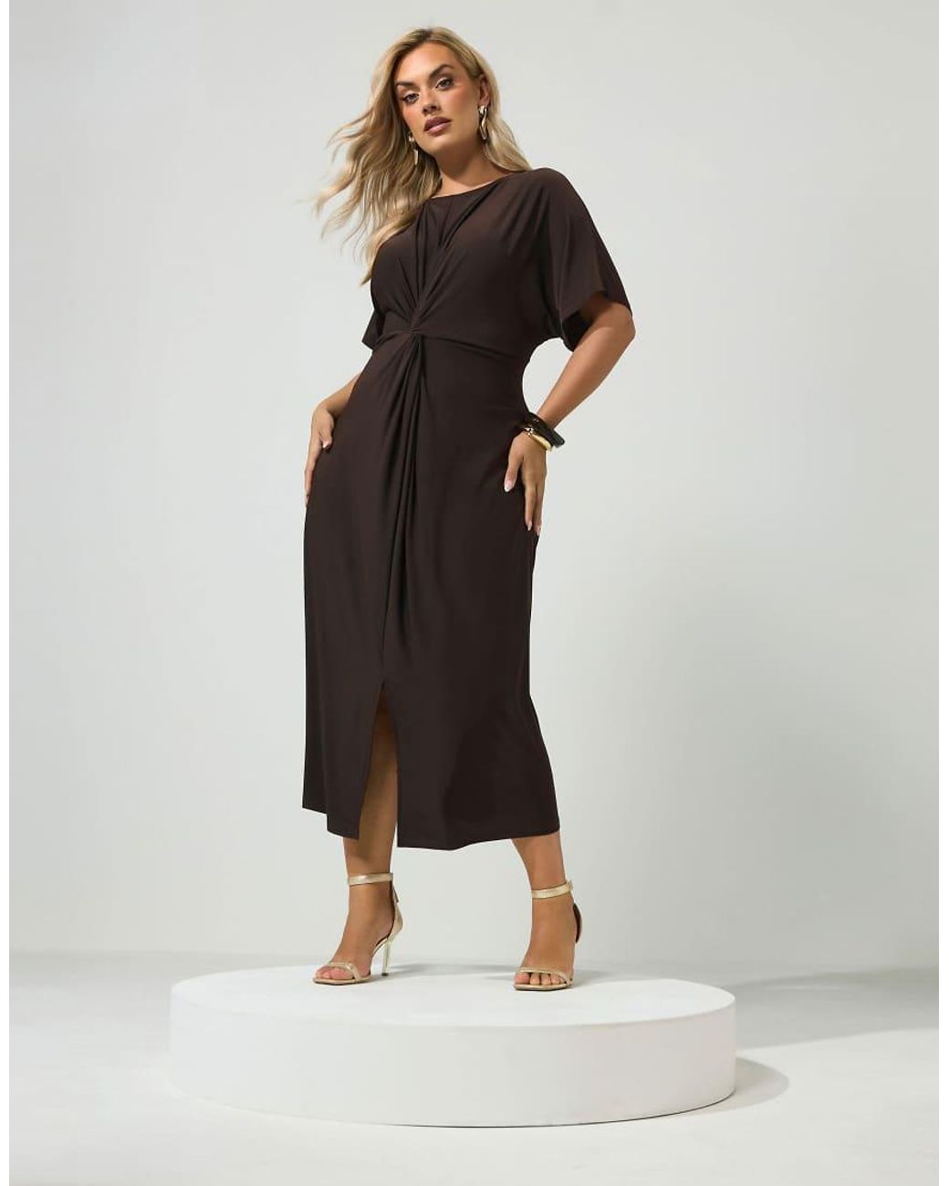 Yours Clothing Brown Knot Front Maxi Dress