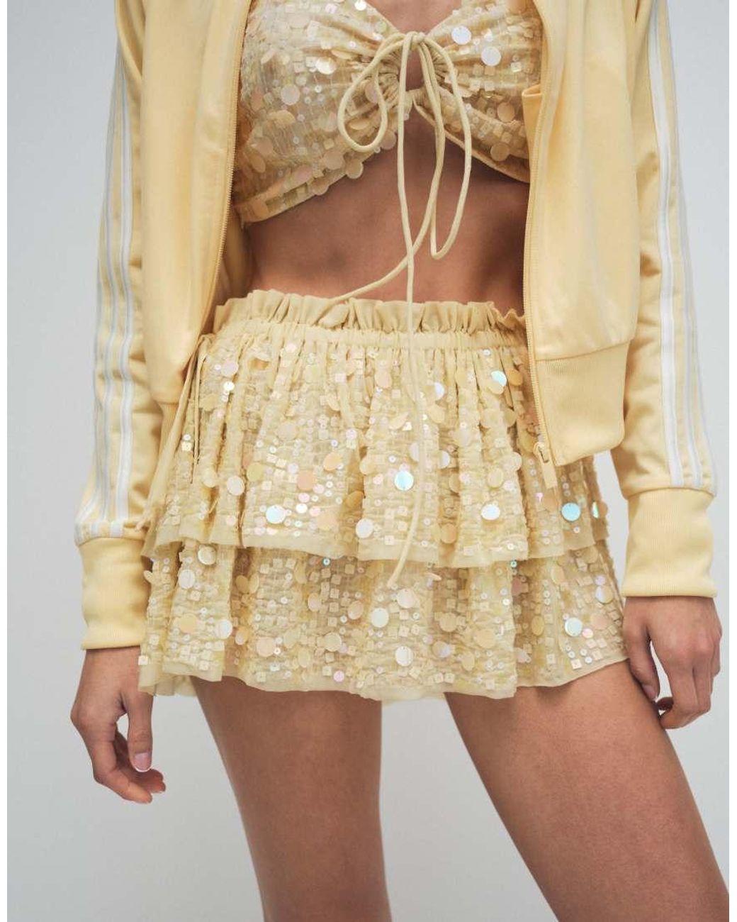 Miss Selfridge White Beach Premium Sequin Ruffle Mini Skirt