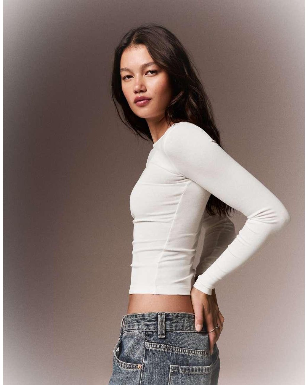 Bershka White Long Sleeve Top