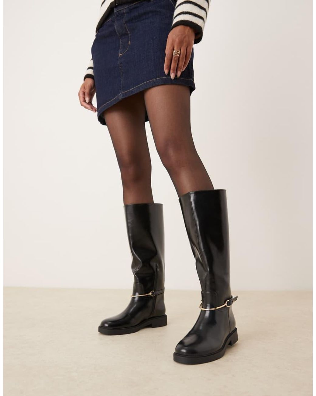 ASOS Natural Wide Fit Cole Flat Riding Knee Boots