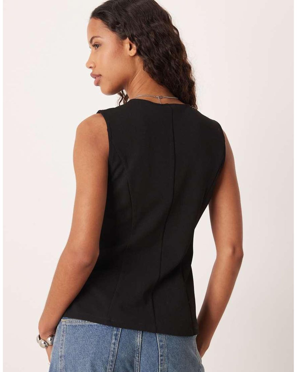 Vila Black Asymetric Button Detail Tailored Waistcoat