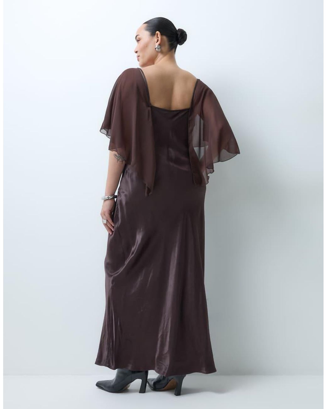 ASOS Brown Asos Design Curve Satin Cape Layer Maxi Dress