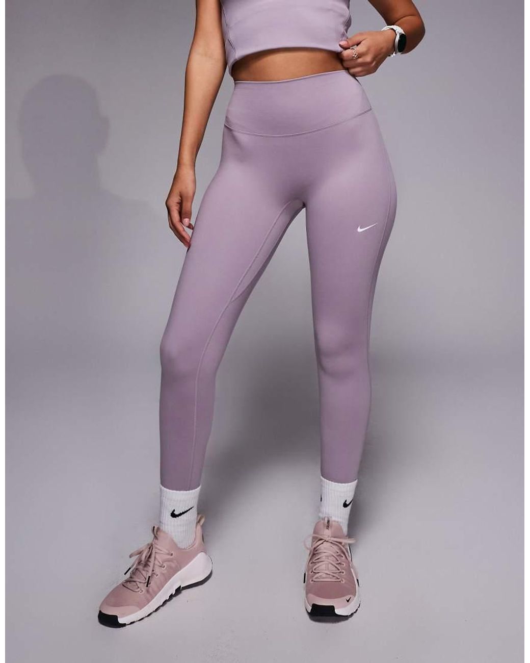 Nike Purple Nike One Training Dri-fit Seamless Front High Waisted leggings