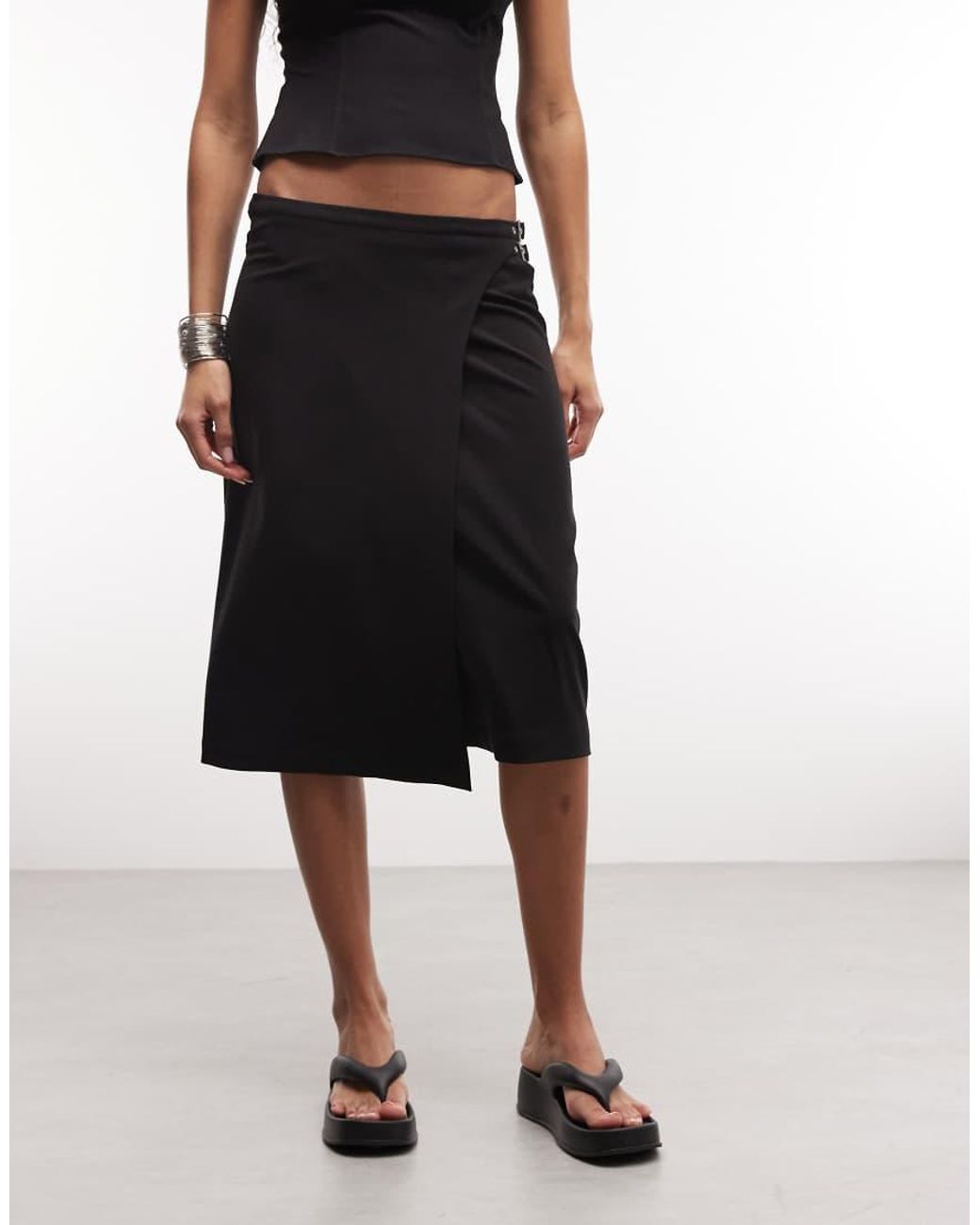 Weekday Midi Rok Met Gesp in het Black