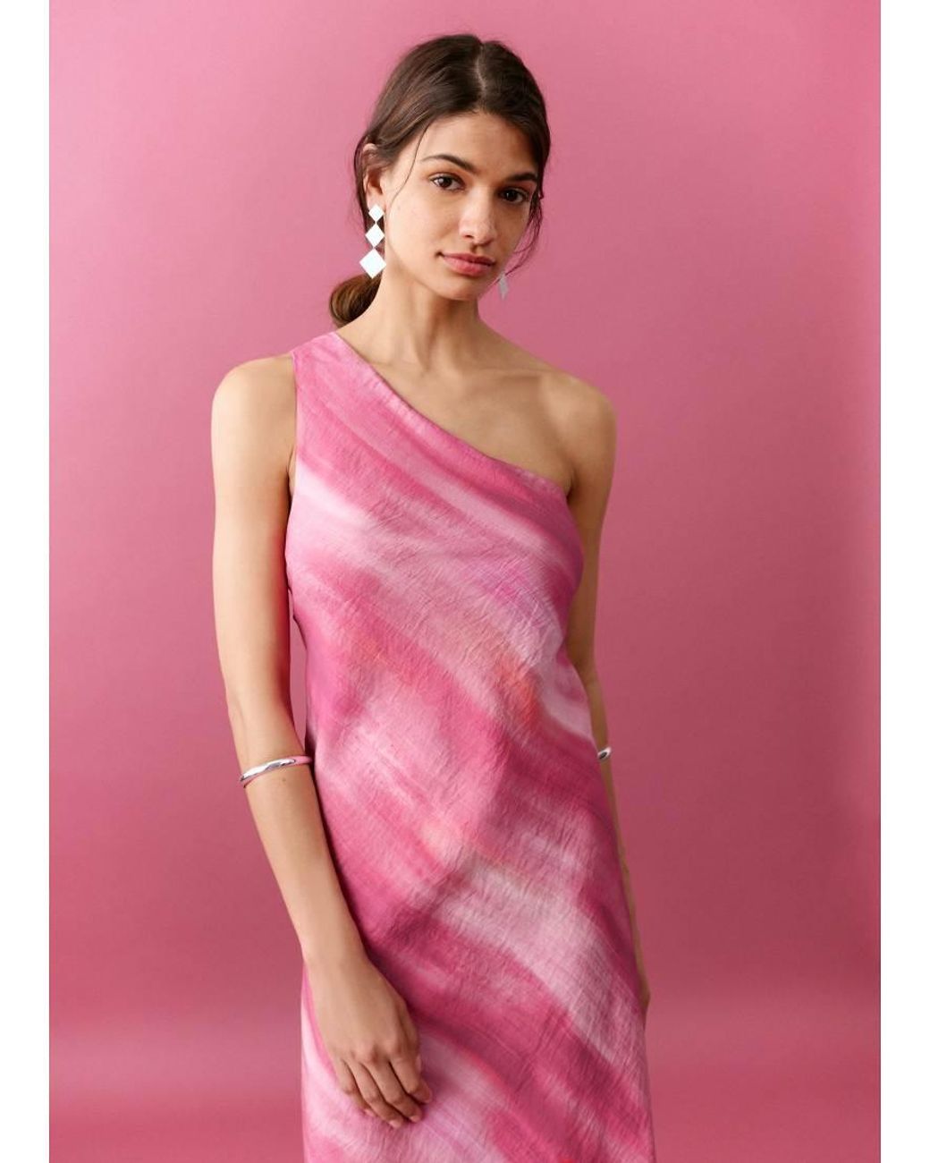 Mango Pink Teen One Shoulder Asymmetric Hem Maxi Dress