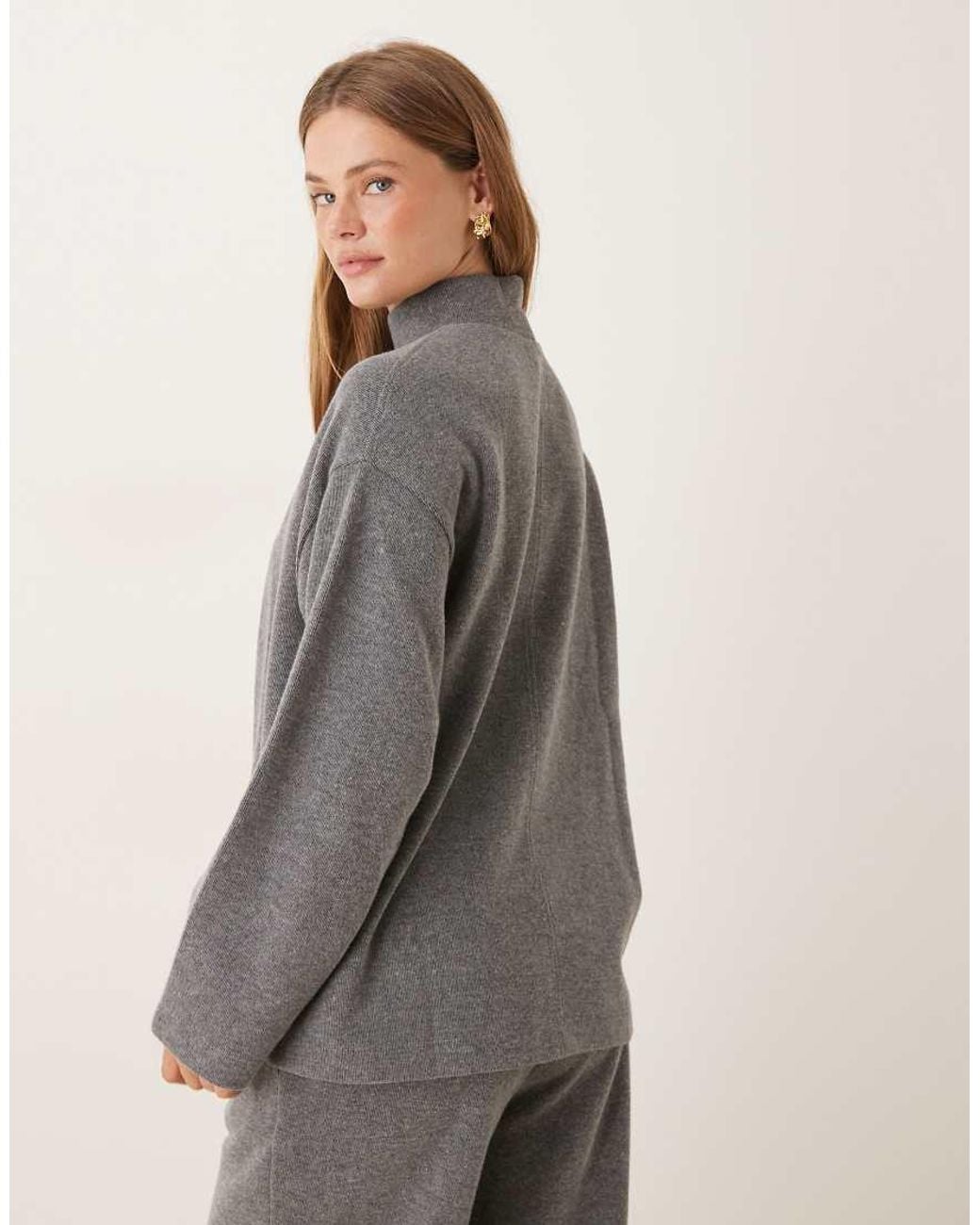 ASOS Gray Supersoft Seam Front Longline Roll Neck Top Co-Ord