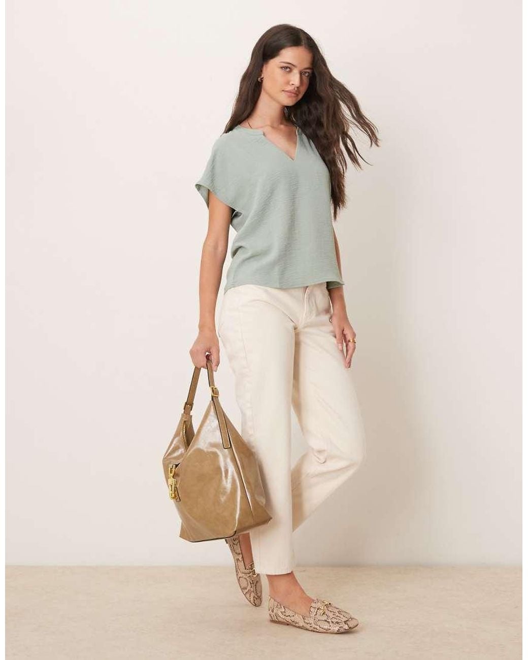 Jdy Gray V Neck Short Sleeve Blouse